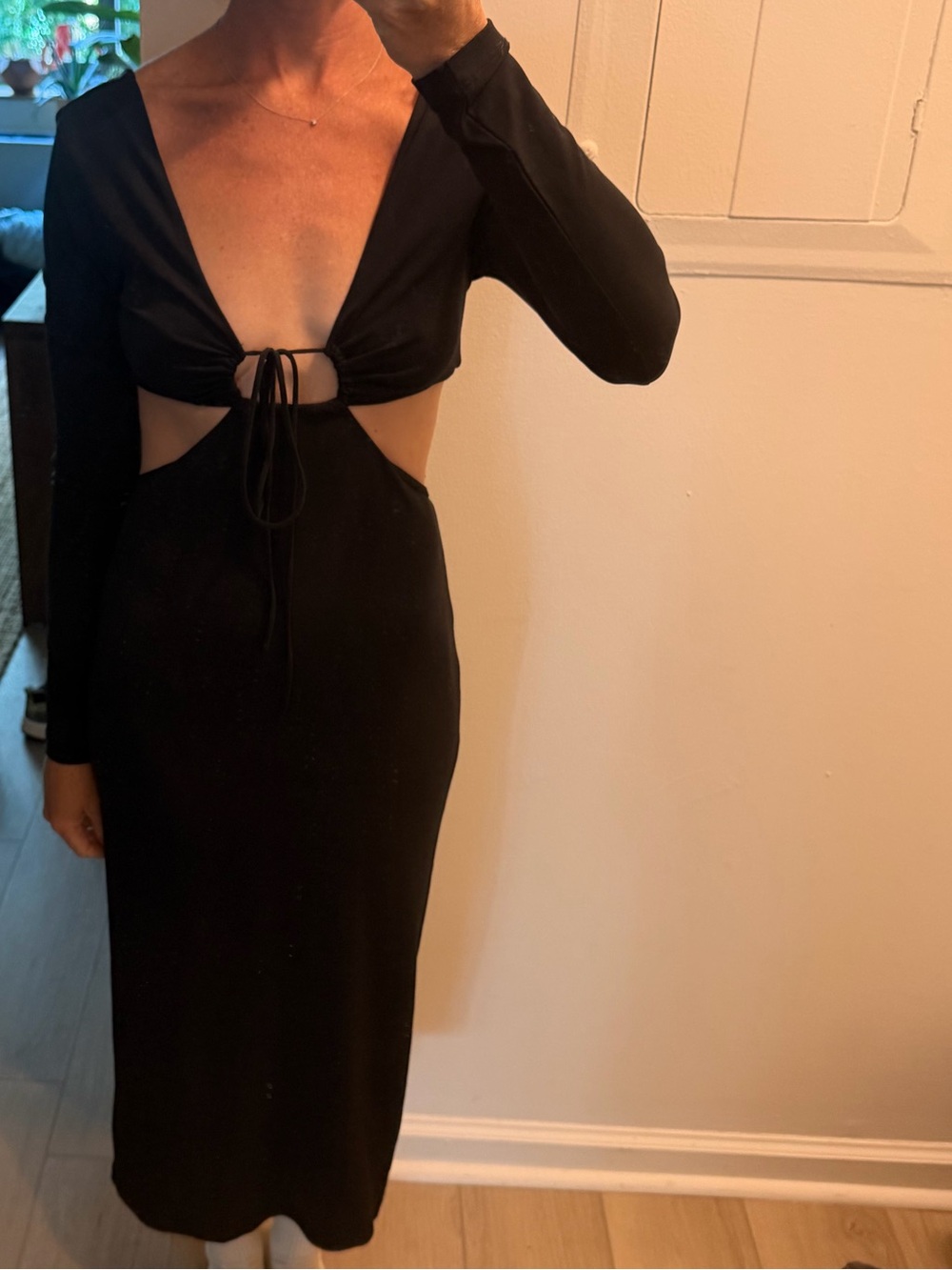 Dynamite Black Long-Sleeve Cutout Midi Dress